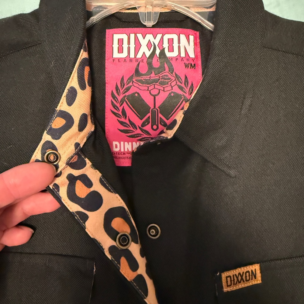 DIXXON Dinner Party Pearl Snap Flannel - Black with Leopard-Print Trim